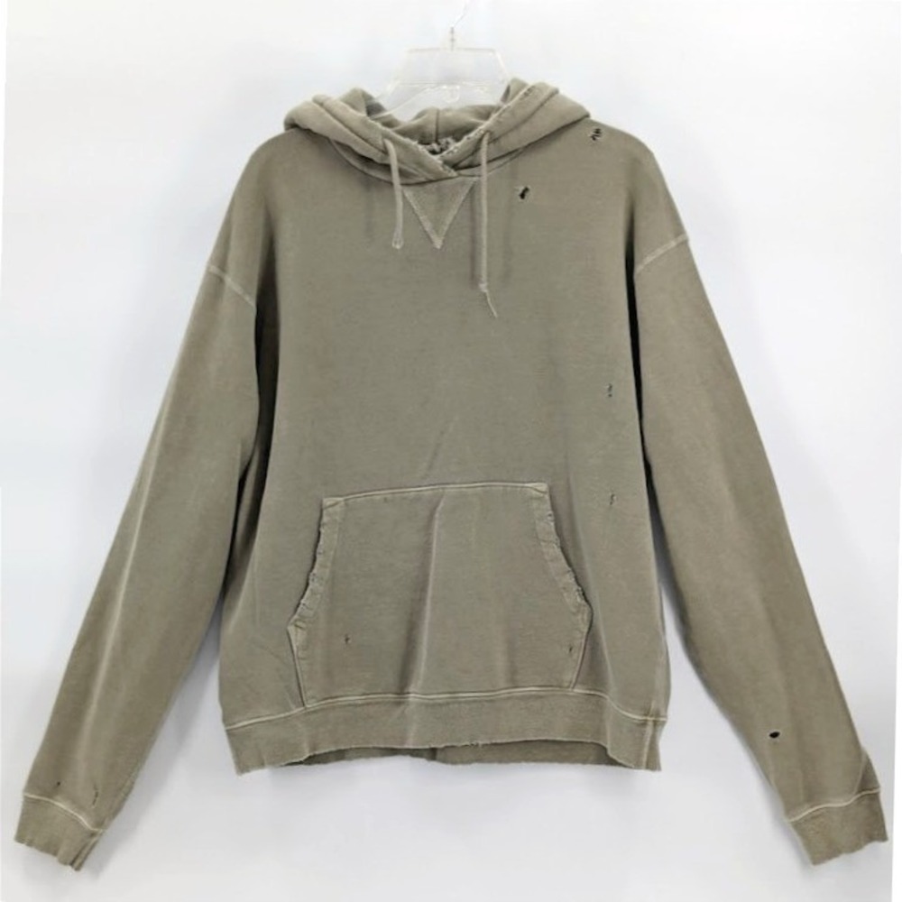 John Elliot Folsom Hoodie Mens Large Sage Green Cropped Distressed Raglan
